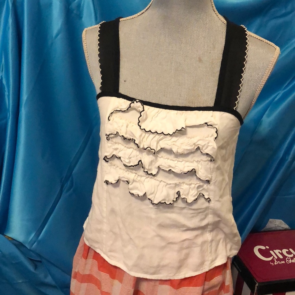 pink & NEEDLES whit/black ruffled rank top EUC